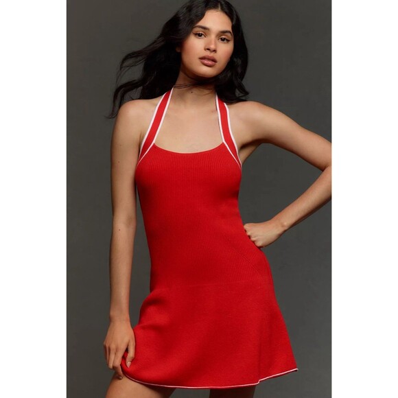 Anthropologie Halter Mini Dress Bright Red Women’s Small Summer Silhouette - Picture 12 of 15